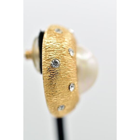 Christian Dior Vintage Starlight Crystal Earrings Chunky Dome Gold Signed Bin1 - Picture 8 of 12
